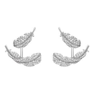 [新品]何方HEFANG珠宝悬浮羽毛耳环耳钉饰品轻奢耳饰高级可拆卸女