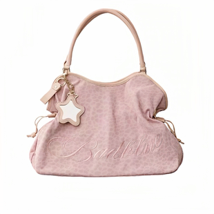 韩国新款badblue刺绣豹纹包甜酷风大容量单肩镜子挂件y2k托特包