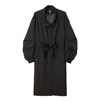 白鹿语气质系带立领外套春秋款黑色百搭时尚宽松休闲中长款风衣女