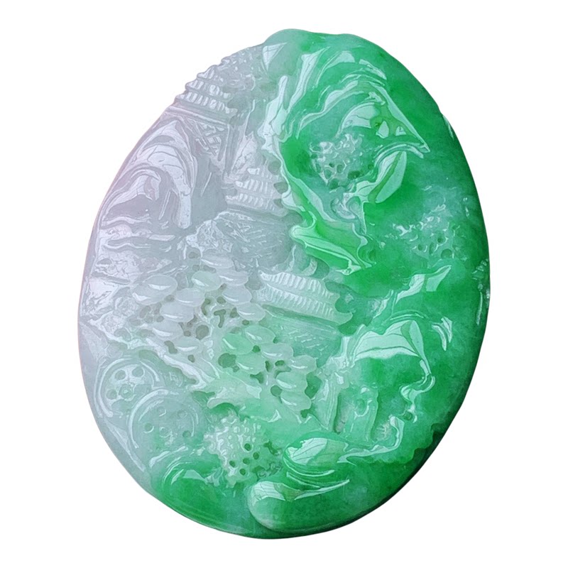 缅甸翡翠天然A货绿色山水玉石