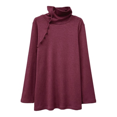 复古堆堆领斜襟显瘦长袖T恤