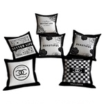 INS小香风轻奢抱枕黑白简约绒面靠枕沙发客厅民宿腰枕套靠垫车载