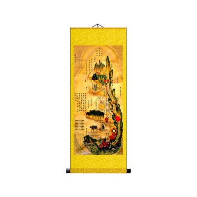 黄帝内经中医文化卷轴挂画修真火候图道家心经养生医馆丝绸挂画