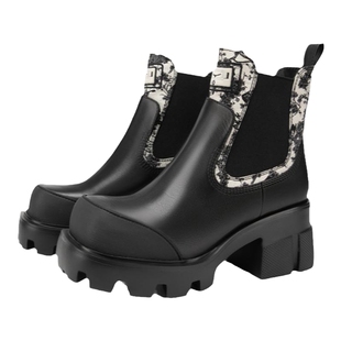 MIO米奥冬季靴子拼色高跟户外靴加绒酷感切尔西女靴