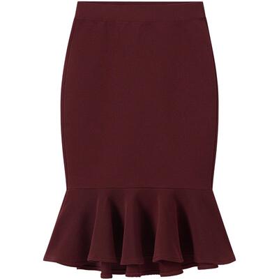 COMMEMOI吕燕设计师春夏女安哥拉红修身包臀针织鱼尾半裙