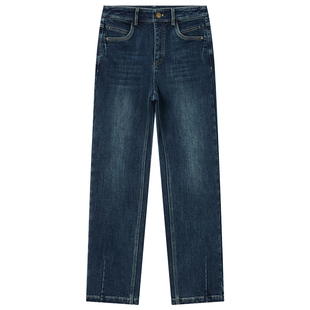 百斯盾官方女装牛仔裤2025年秋冬新款磨毛保暖复古直腿显瘦烟管裤