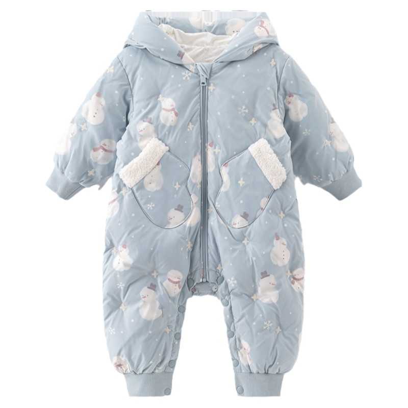 婴幼儿连帽羽绒服连体衣冬季加厚保暖宝宝可爱外出三防白鸭绒哈衣