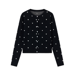 FireGolden炉2025秋冬波点显瘦圆领毛衣羊毛开衫 黑色/灰色/粉色