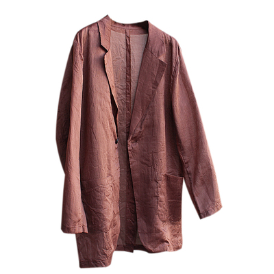 男夏季长袖防晒西服西装改良苎麻皮肤衣轻薄透外套时尚流行帅气黑