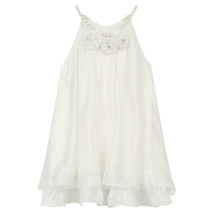 妖精的口袋珍珠挂脖立体花朵连衣裙女2025年夏季新款高级感短裙子