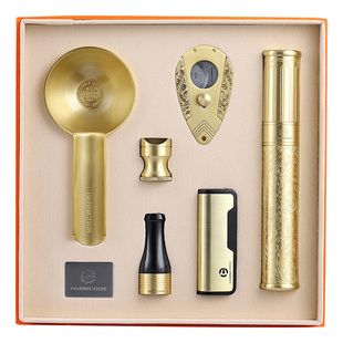 汉尼库克防风打火机雪茄剪金属烟灰缸套装烟嘴烟托便携豪华六件套
