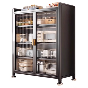 家用钢制落地多功能橱柜多层靠墙置物架收纳碗柜防尘可调节储物柜