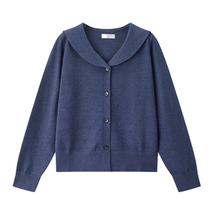 佐丹奴针织衫女春季新款花纱开衫混色毛衣海军领针织上衣13355762