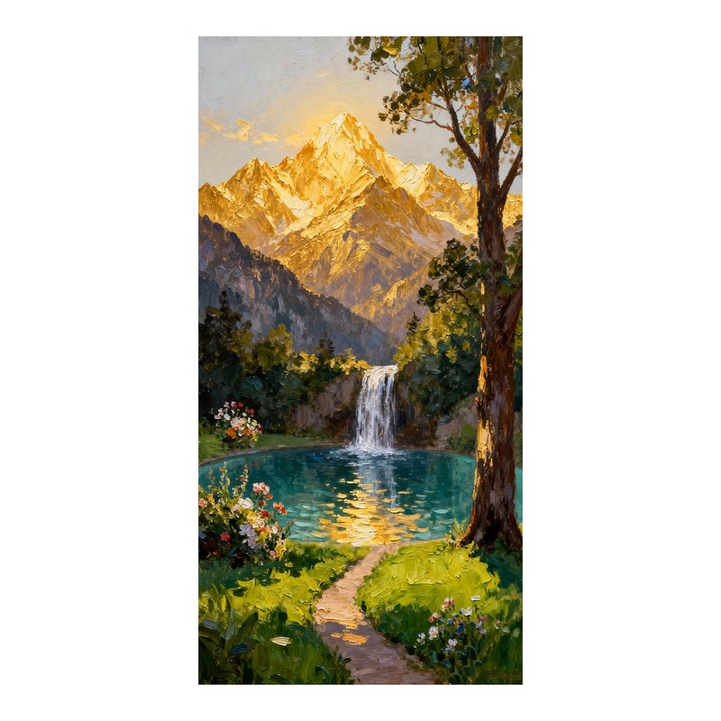 可班艺术纯手绘油画日照金山风景