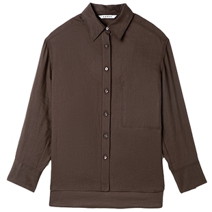 【宋佳同款】LANCY/朗姿2025年秋新款气质老钱风polo领苎麻衬衫女