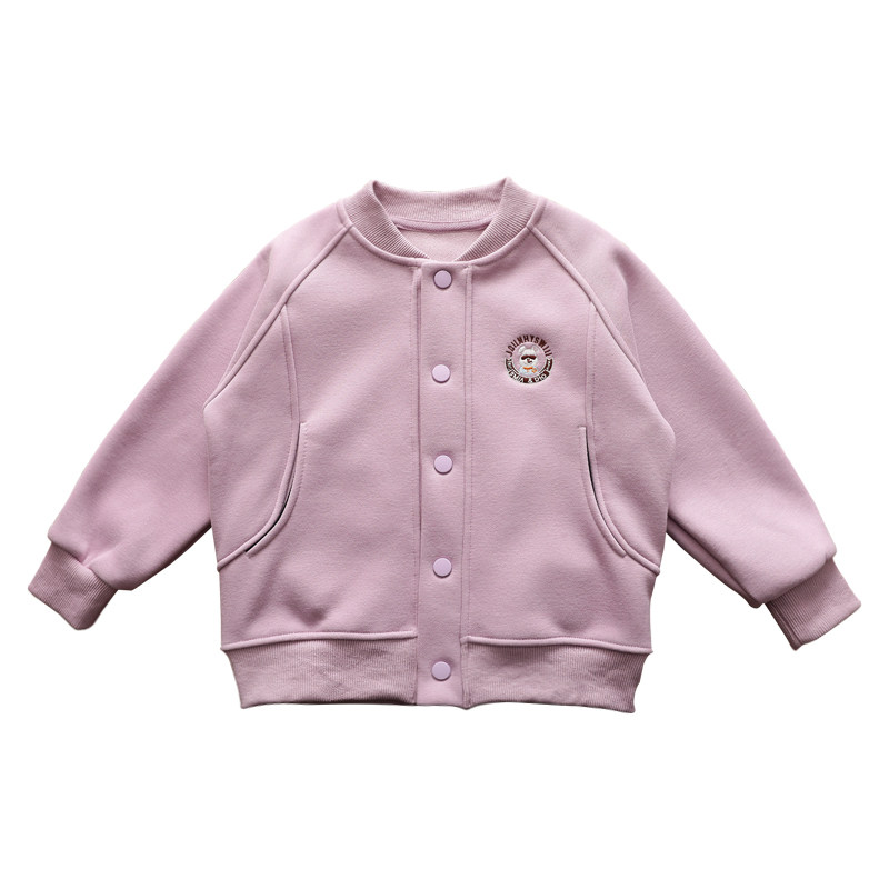 儿童一体加绒开衫外套女童休闲洋气棒球服夹克上衣加厚卫衣深秋冬