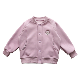 儿童一体加绒开衫外套女童休闲洋气棒球服夹克上衣加厚卫衣深秋冬