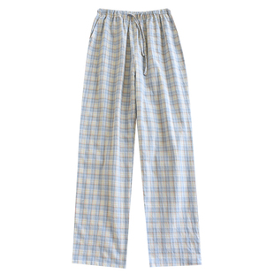 水洗棉情侣睡裤纯棉男士女长裤春秋夏季休闲宽松格子可外穿居家裤
