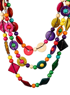 欧美复古波西米亚椰壳木质项链女