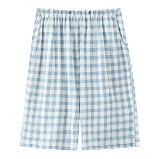 2026年新款睡裤男士夏季五分裤纯棉薄款格子大裤衩可外穿家居裤