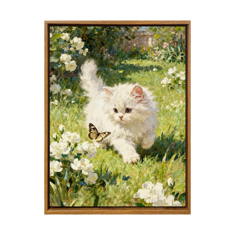 夏日白猫与蝶DIY数字油画治愈系