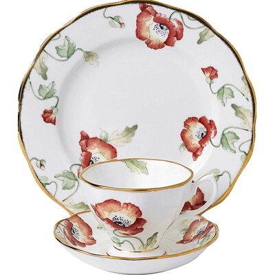 阿尔伯特1970罂粟骨瓷杯碟盘3件