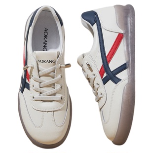 奥康 女鞋秋季新款小白鞋女平底百搭休闲运动板鞋软皮德训鞋L