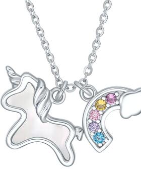 周六福彩虹独角兽项链女S925银链坠轻奢小众送女友节日礼物