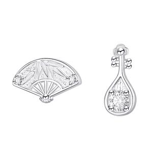 999纯银折扇琵琶耳钉女新中式国风耳环小众设计养耳洞不对称耳饰