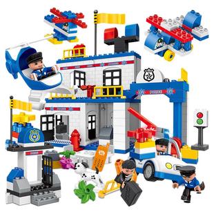 铭希城市消防警察局积木男孩3岁6汽车大颗粒大号儿童益智拼装玩具