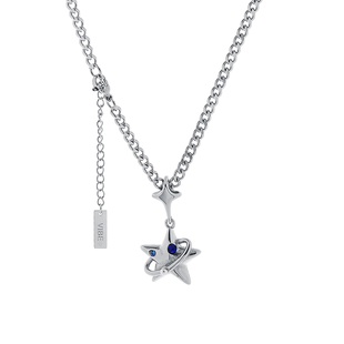 SAZ 原创设计五角星项链小众嘻哈古巴链中性高级感毛衣链钛钢配饰