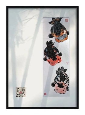 五福临门客厅轻奢装饰画富贵锦鲤聚财挂画卧室床头乔迁送礼背景墙