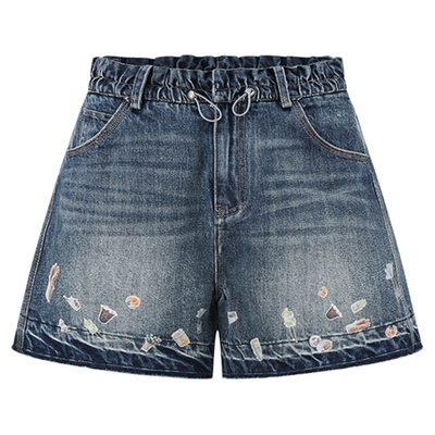 AlexiaSandra趣味印花牛仔短裤