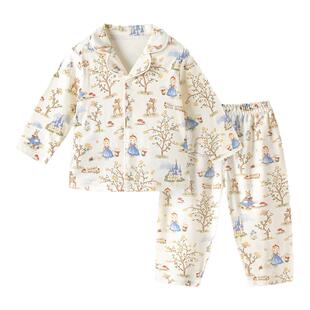 【竹棉】宝宝睡衣儿童春秋款家居服婴儿天竹家居翻领长袖分体套装