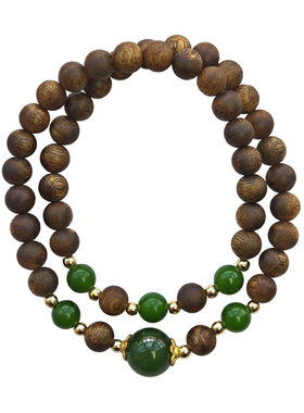 天然沉香双圈碧玉手串男女款