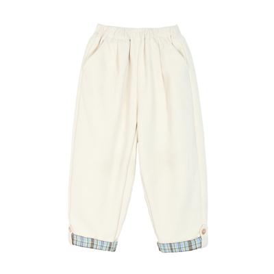 小o宝okids男童裤子直筒加绒冬加厚灯芯绒翻边格子复古2025新款