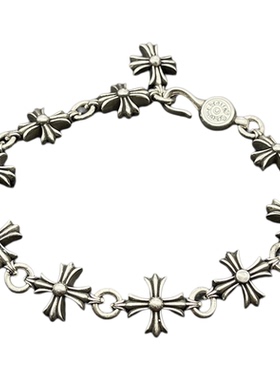 s925纯银克罗伈复古十字花手链男女欧美嘻哈个性小众十字架经典款