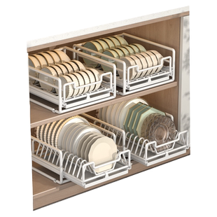 厨房碗碟收纳架橱柜内置物架抽屉式拉篮抽拉碗篮碗盘沥水碗架碗柜