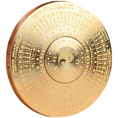 纯黄铜中国风水小罗盘手把件