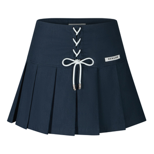 HERLIAN 2026年春季新品交叉绑带抽绳系带设计百褶裙女半身短裙