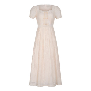 固执夏季新款新中式方领盘扣泡泡袖短袖连衣裙80142LQ09124