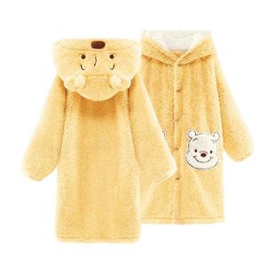 迪士尼儿童睡袍女童浴袍睡衣珊瑚绒秋冬加绒厚软绵绵男童小熊维尼