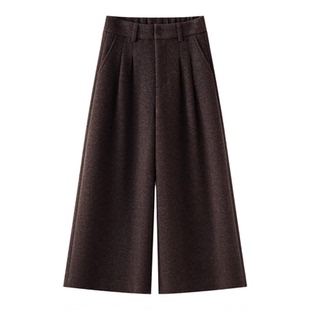 老钱风小个子毛呢大阔腿裤女冬季2025新款灰色宽松显瘦休闲七分裤