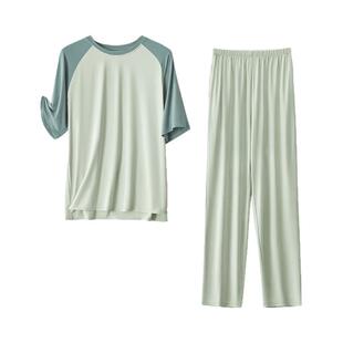 冰丝睡衣男士夏季短袖长裤莫代尔半袖家居服青少年大码套装薄半袖