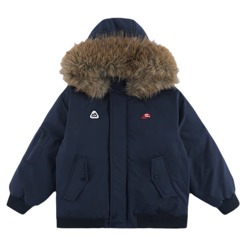 oddtails男童加厚保暖毛领连帽三防棉服冬季新款防水防污帅气冬衣