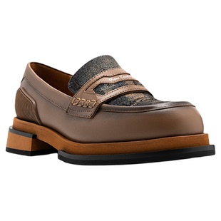 皮尔卡丹真皮乐福鞋皮鞋牛仔布拼接牛皮一脚蹬软底不累脚单鞋女鞋