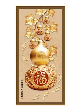 门墙葫芦聚财壁画玄关图高级迎五福临门福禄装饰画感九鱼挂画入户