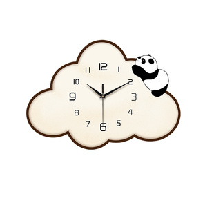 创意云朵客厅奶油风创意挂钟静音熊猫网红装饰画家用简约时钟挂表