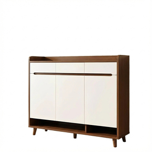 鞋柜家用门口纯实木芯靠墙一体玄关柜进门入户大容量中古风收纳柜