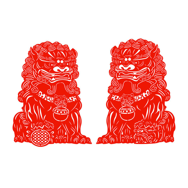 狮子剪纸贴纸窗花吉祥狮门贴